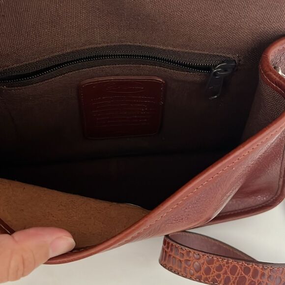 Vintage Brighton Brown Croc Embossed leather leaf Metal Details Crossbody Purse - Picture 11 of 13